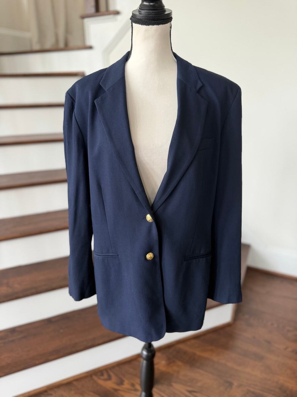 Vintage 90s Ralph Lauren Navy Two Button Blazer Red Satin Lining Minimalist